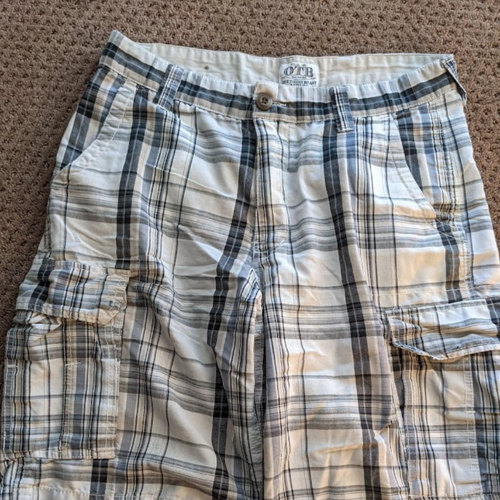 OTB, Plaid Black, White, and Navy, Men's Cargo Shorts